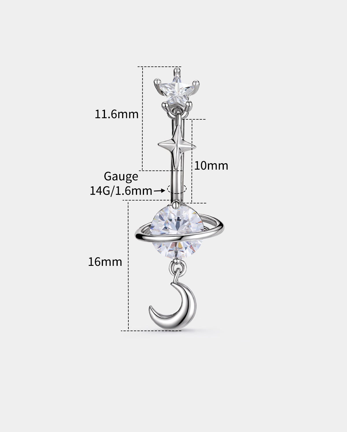 Anneau de nombril simple rond avec oxyde de zirconium transparent 14G
