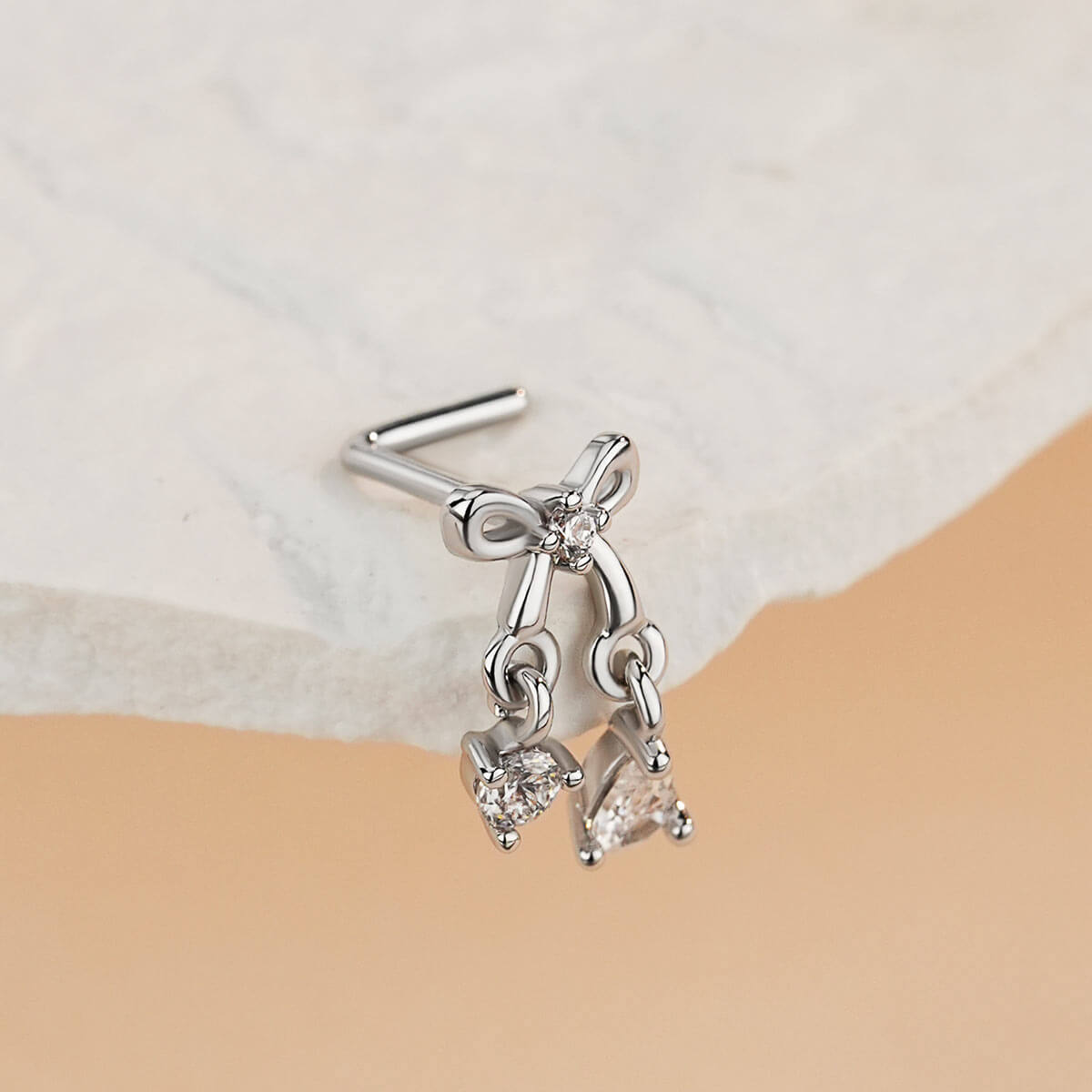 CZ Dangel Bow L-Shaped Nose Stud