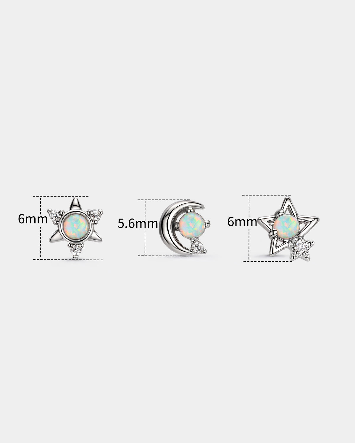 3PCS Synthetic Opal Star & Moon Nose Stud Set