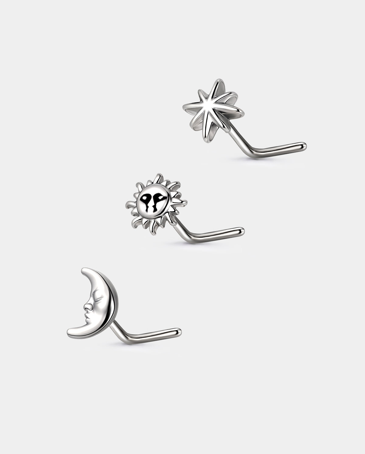 Sun Star Moon L Shaped Nose Stud Set