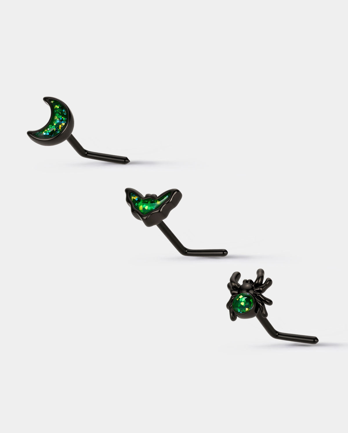 oufer green gliter nose stud set 