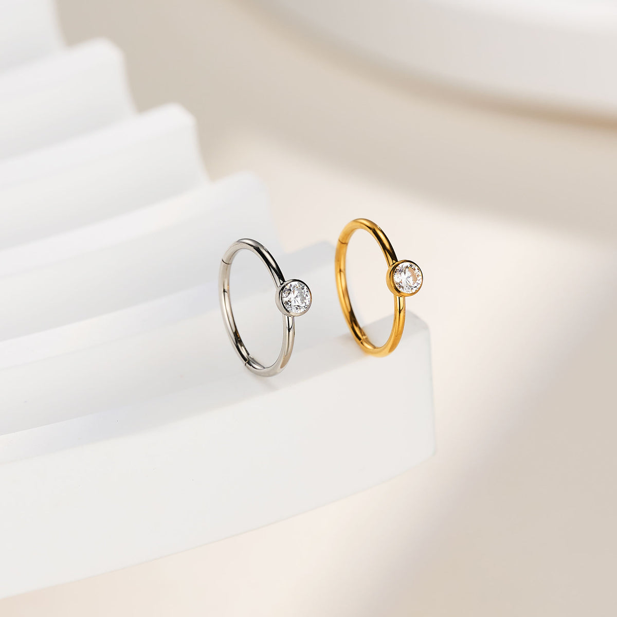 Bezel CZ Segment Nose Hoop