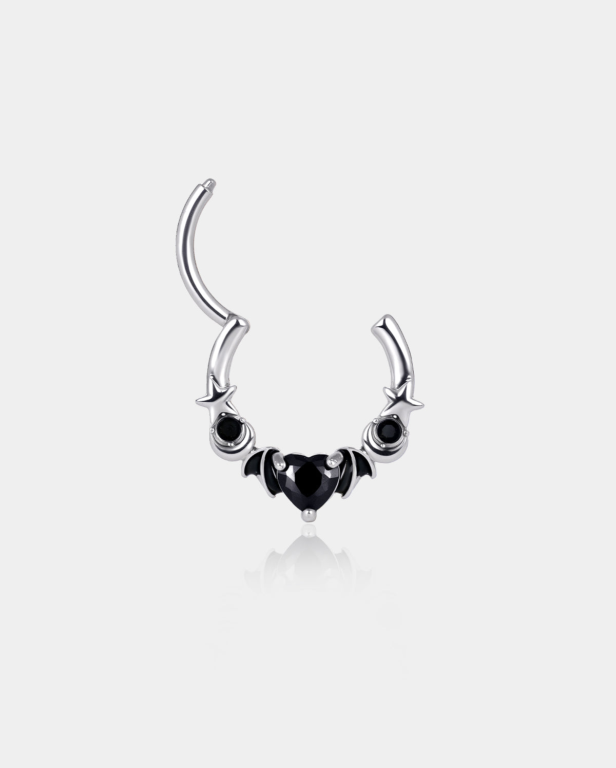 hinged segment black heart and bat septum ring 