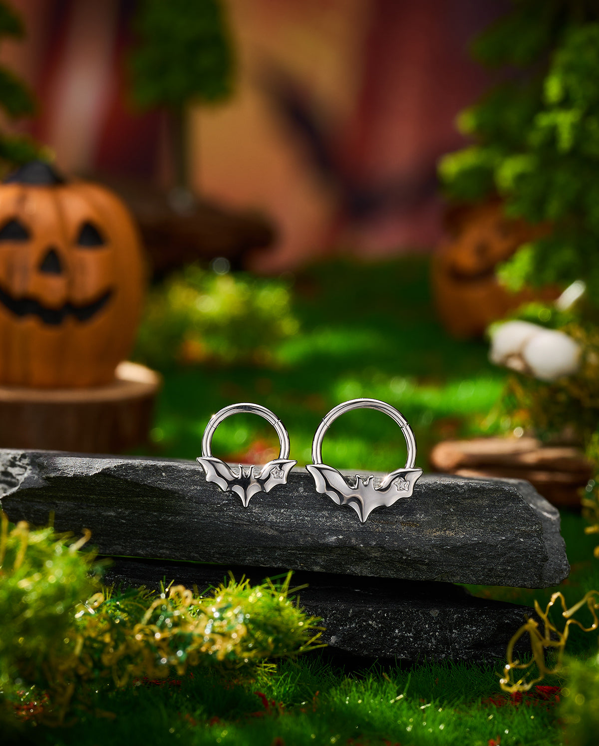 Silver Bat Halloween Segment Septum Ring
