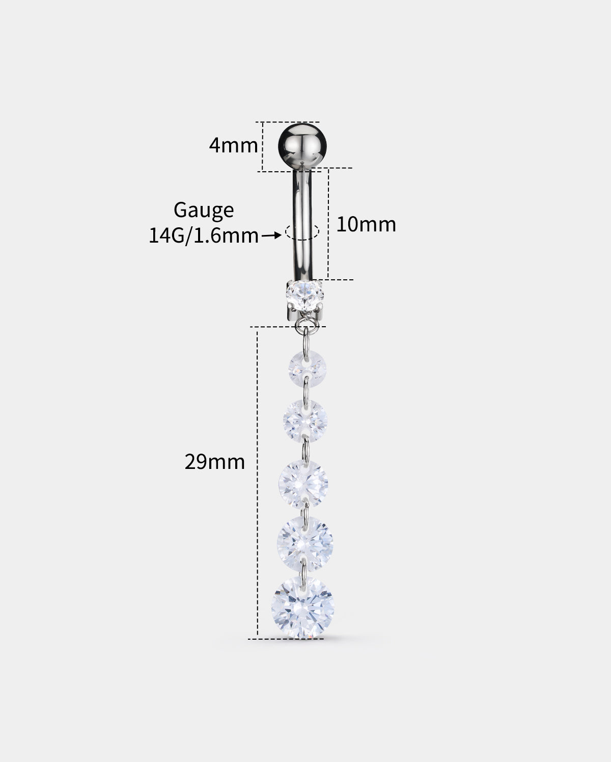 Clear CZ Dangle Titanium Belly Button Ring