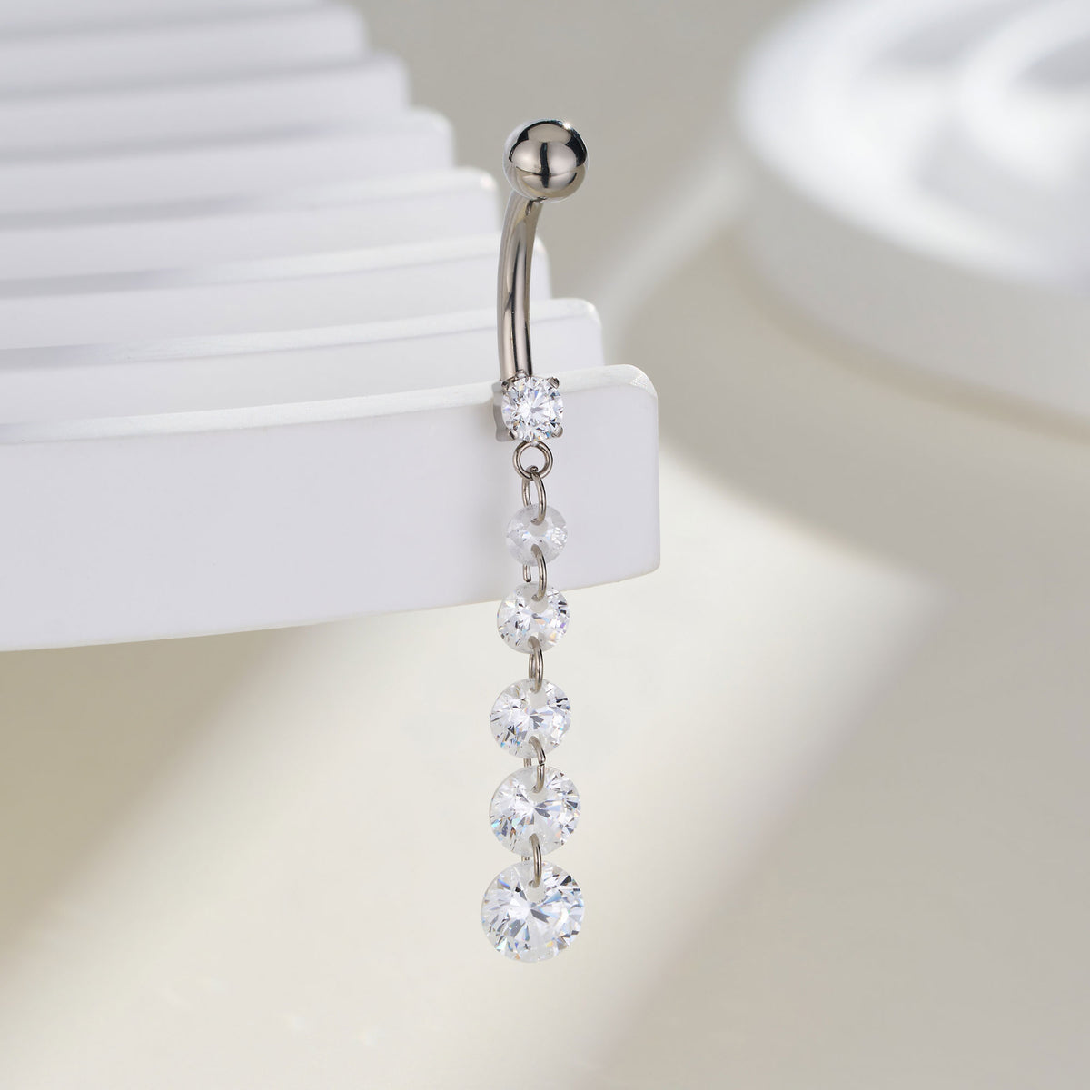 Clear CZ Dangle Titanium Belly Button Ring