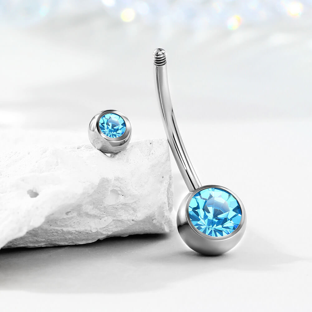 Anneau de nombril en titane 14G avec oxyde de zirconium transparent / 6-16 mm