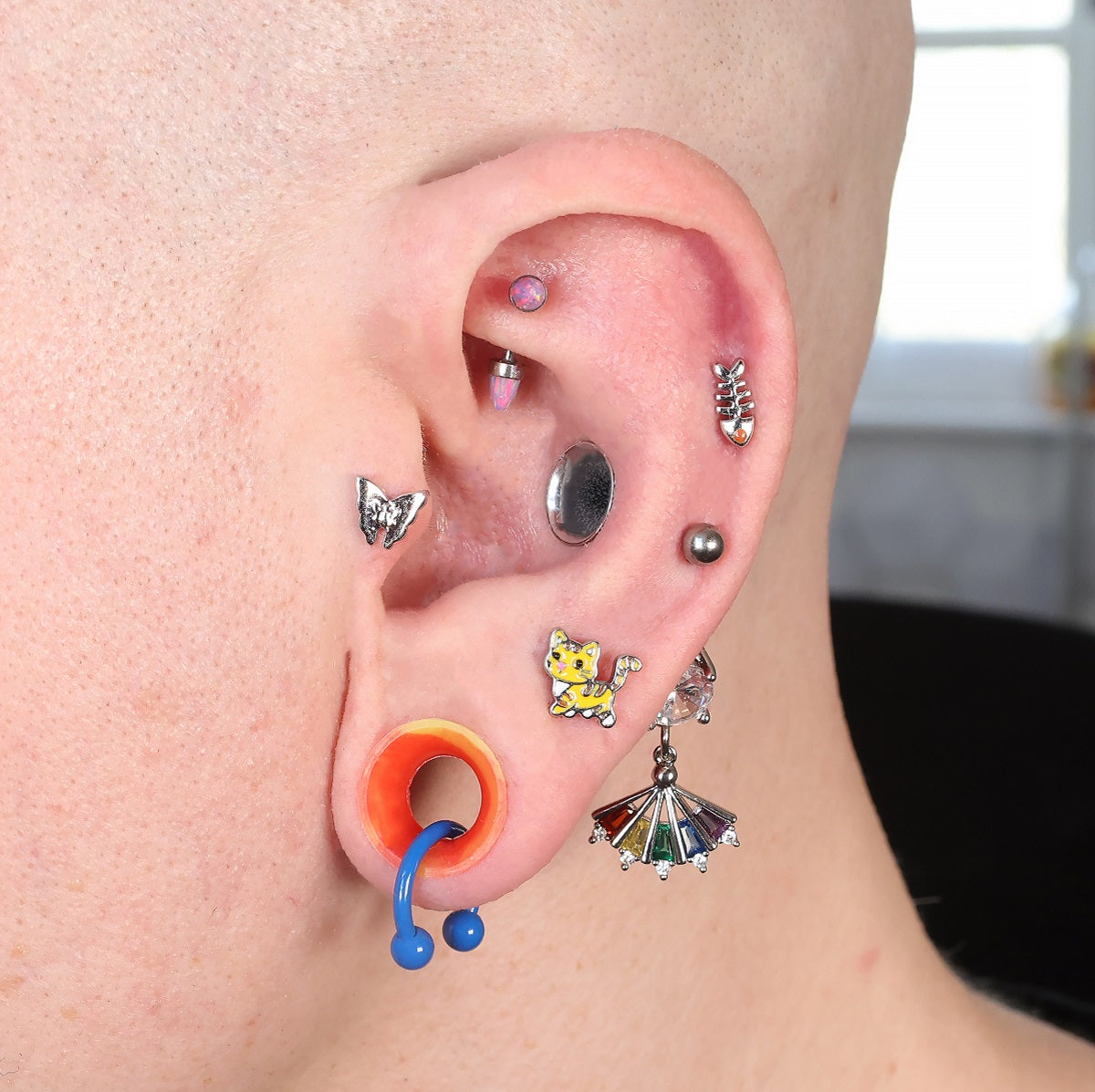 Oufer X Roly Cat Fish Butterfly Internally Threaded Cartilage Studs Set