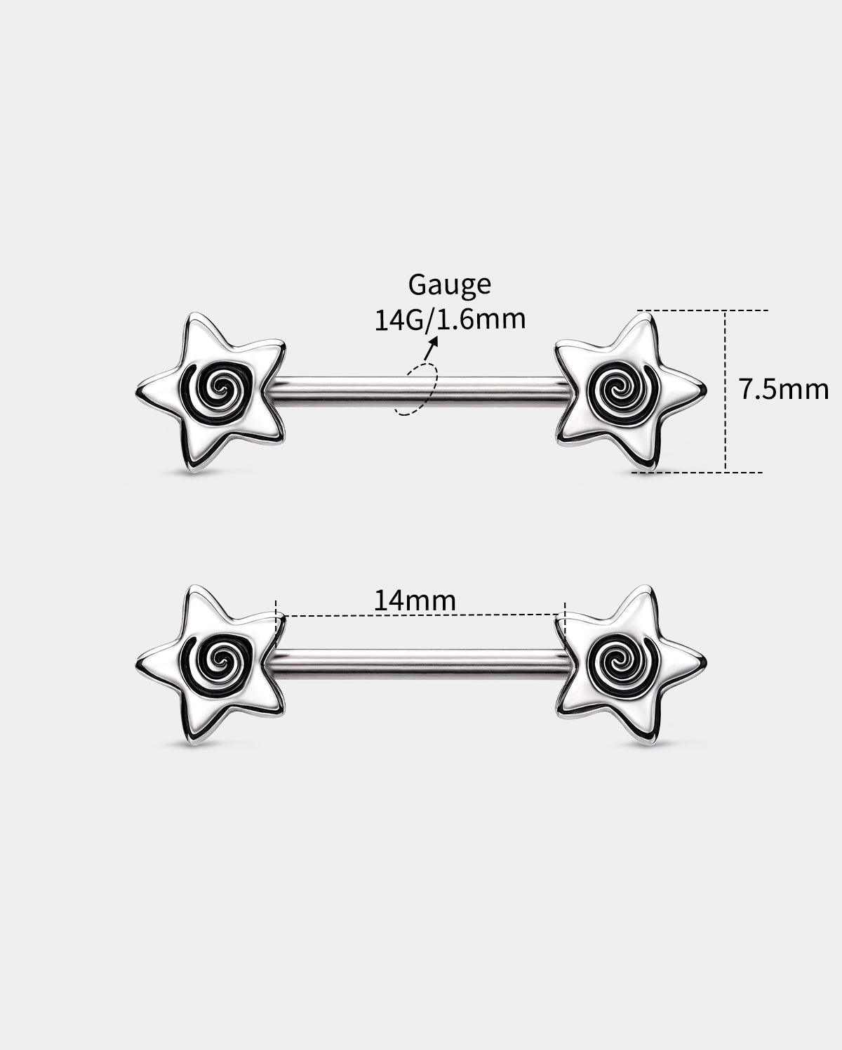 14g Spiral Star Nipple Barbells