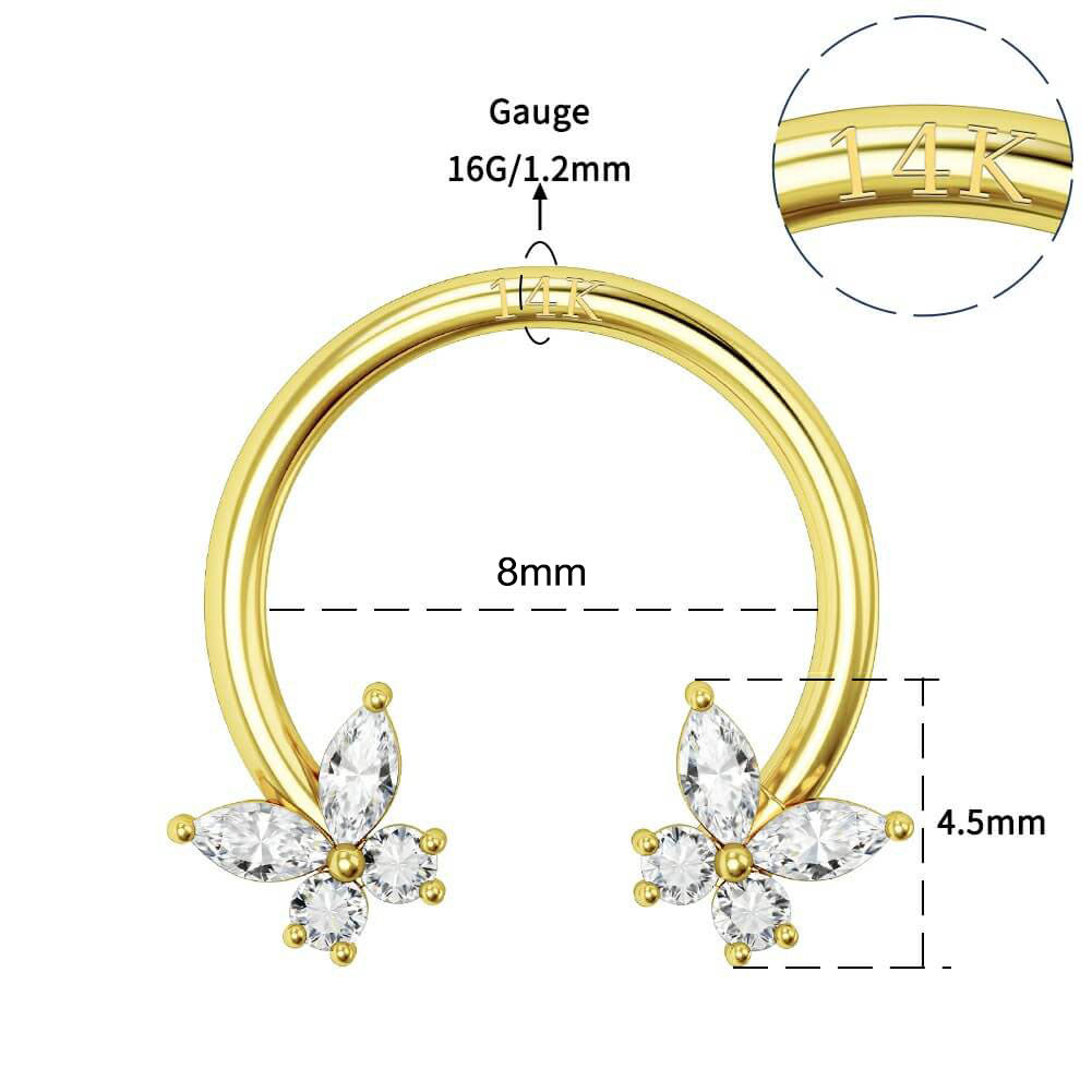 14K Gold CZ Butterfly Horseshoe Septum Ring