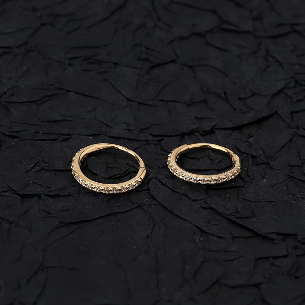 14K Oro 20G Anillo de nariz con bisagras Segmento CZ Anillo de aro de nariz
