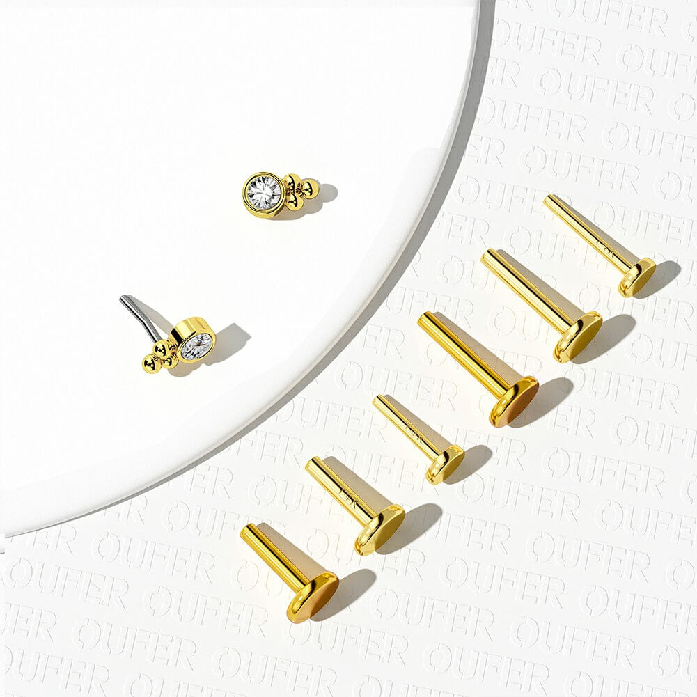 14K Gold CZ Beads Threadless Nose Stud
