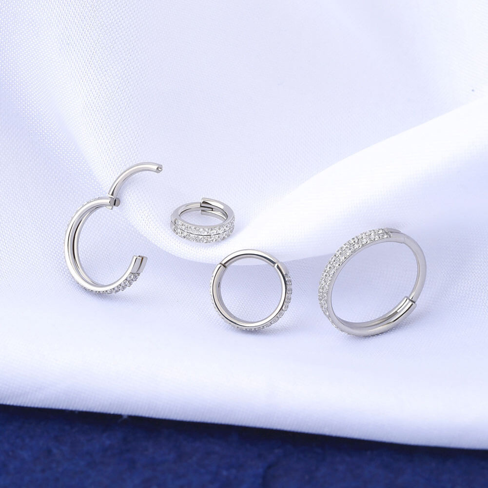 16G anillos dobles cristal con bisagras segmento clicker aro